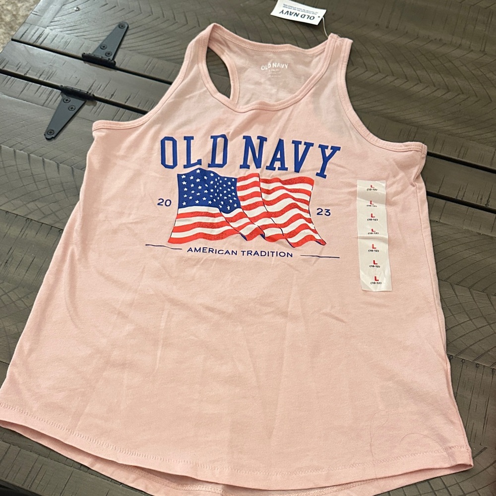 Old Navy Pink Racerback Tank Top with American Flag Design